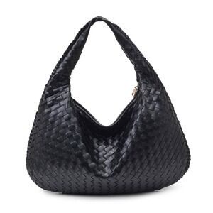 Victoria Woven Vegan Leather Hobo Bag | Black